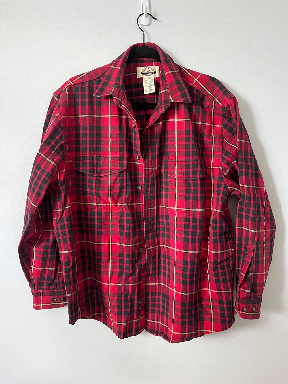 Vintage Eddie Bauer Red Plaid Button-Up Shirt medium heavy cotton